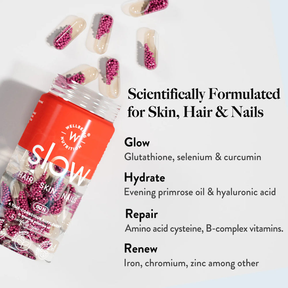 Slow Hair, Skin & Nails Supplement – Biotin + Glutathione Capsules