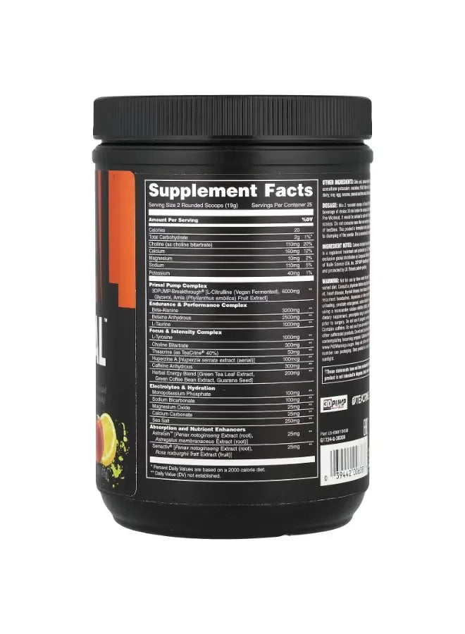 Animal - Pre Workout Primal Powder, Wick'd Peach, 1.04 lb (475 g)