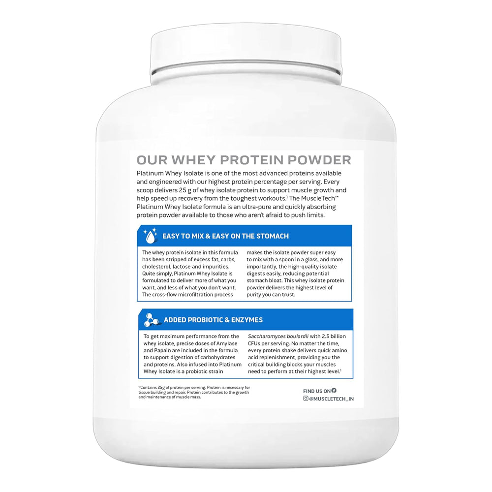MuscleTech Platinum Whey Isolate - Protein Powder for Muscle Gain, 25g Protein + 5.7g BCAA