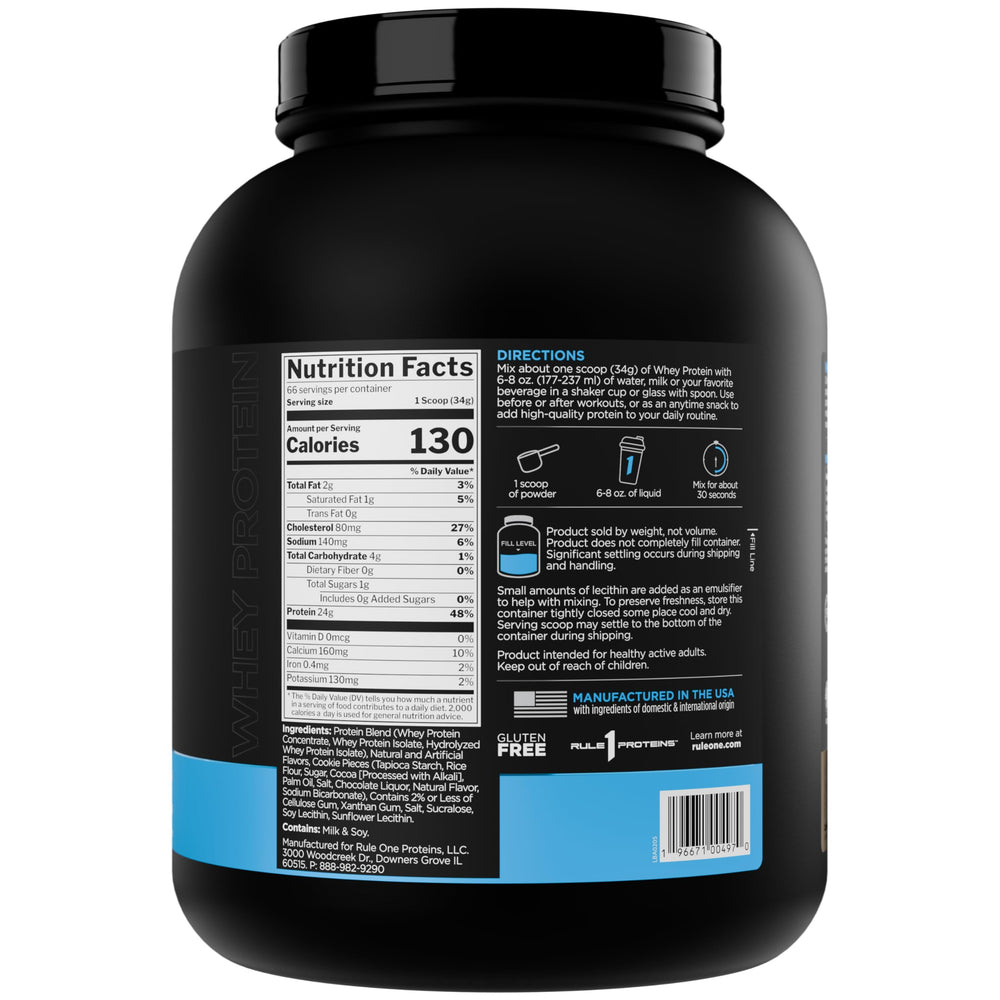 Rule1 1 Whey Blend 100% Protein Powder Cookies & Cream | 24g Protein| 5.5g BCAAs| 68 Servings| 4.95 Lbs (2.24 kg)