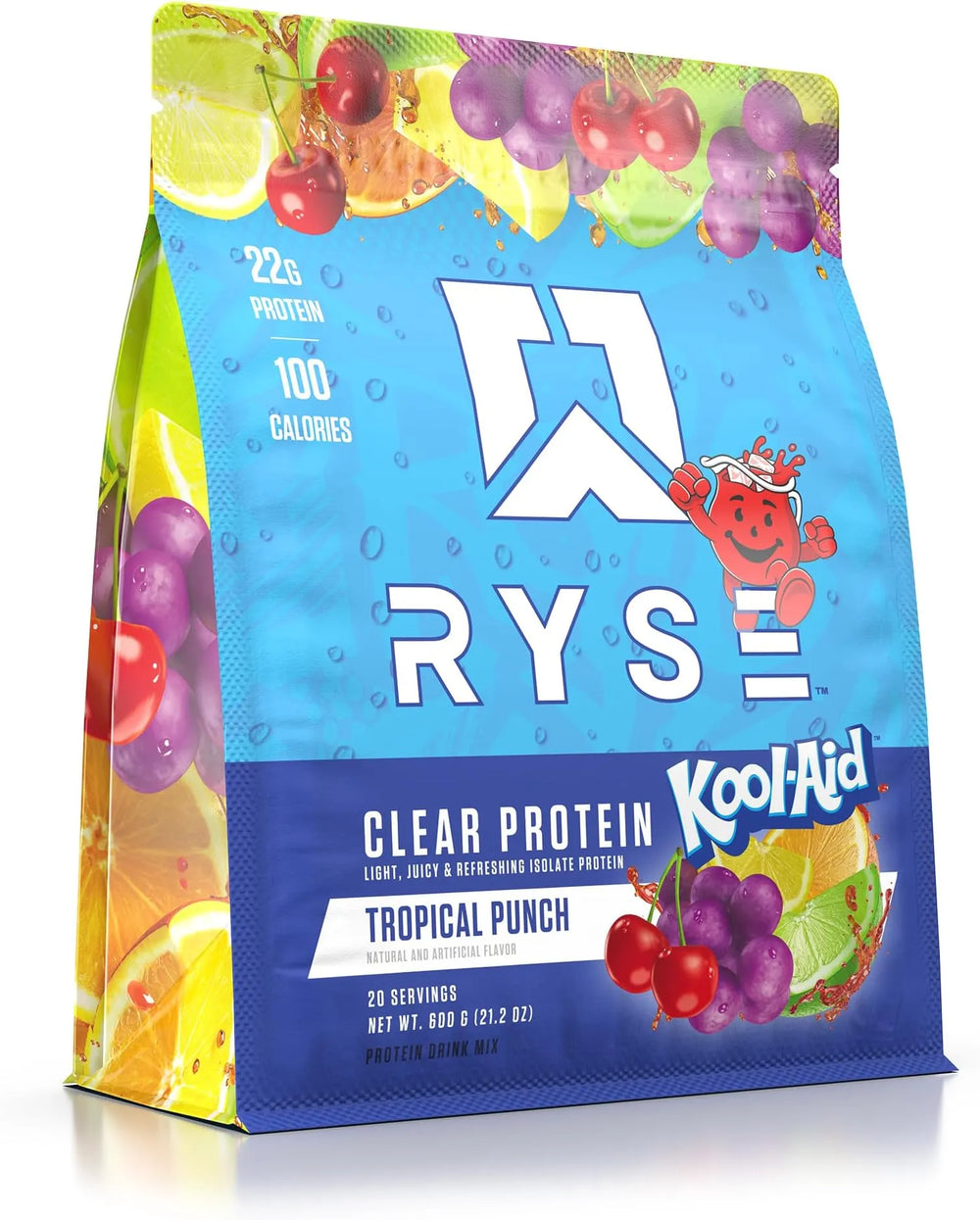Ryse Clear Whey Isolate Protein Powder - 100 Calories, Zero Sugar, Zero Artificial Colors - 20 Servings Bag