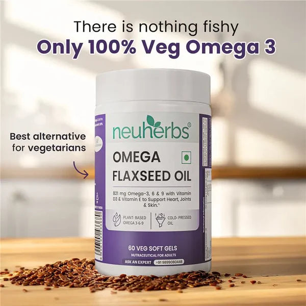 Neuherbs Flaxseed Oil 1000 mg Omega 3-6-9, 60 Capsules