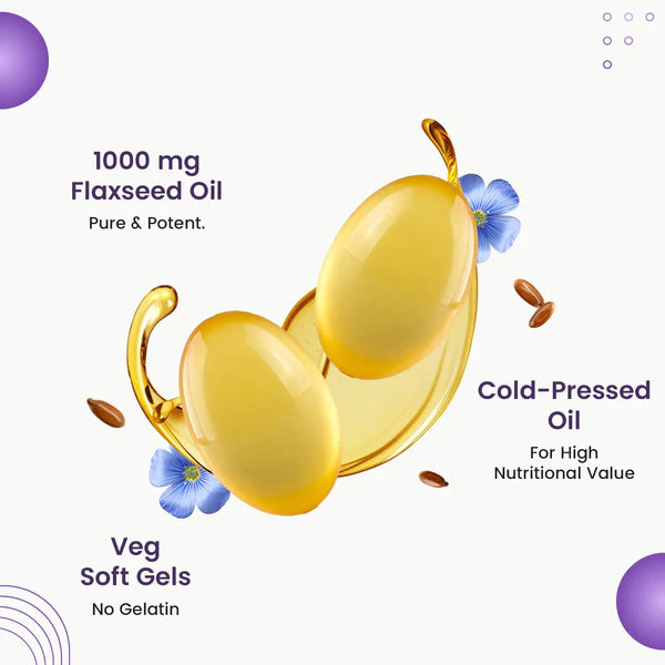 Neuherbs Flaxseed Oil 1000 mg Omega 3-6-9, 60 Capsules