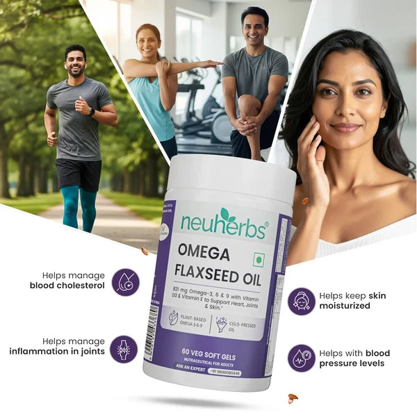 Neuherbs Flaxseed Oil 1000 mg Omega 3-6-9, 60 Capsules