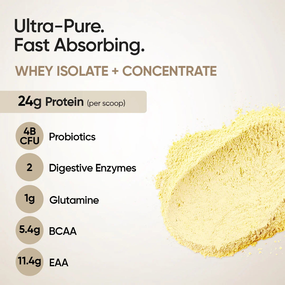 Whey Protein Isolate + Concentrate 24g | 1kg | 4B CFU Probiotics | Kesar Pista Badam