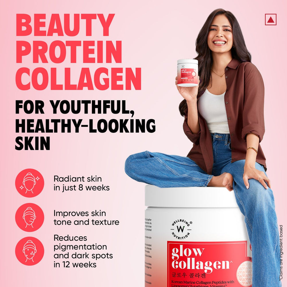 Wellbeing Nutrition Glow Collagen Peptides Reduces Pigmentation Tropical Bliss Flavor - 250g