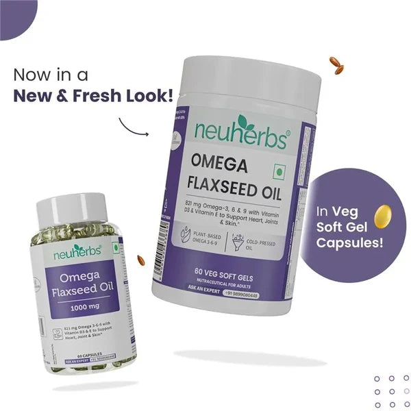 Neuherbs Flaxseed Oil 1000 mg Omega 3-6-9, 60 Capsules