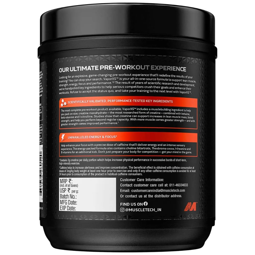 MuscleTech Vapor X5 Pre Workout Powder - 30 Servings, 270g