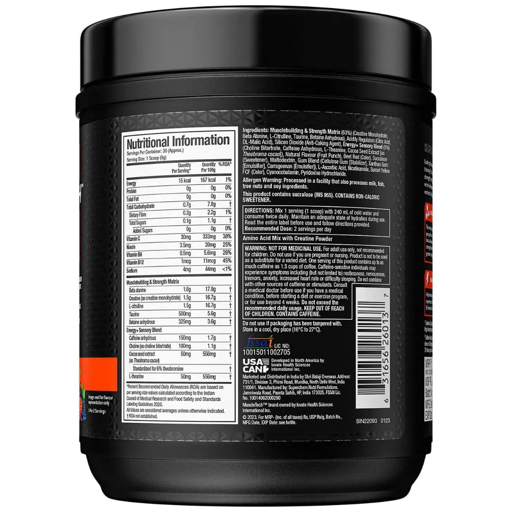 MuscleTech Vapor X5 Pre Workout Powder - 30 Servings, 270g