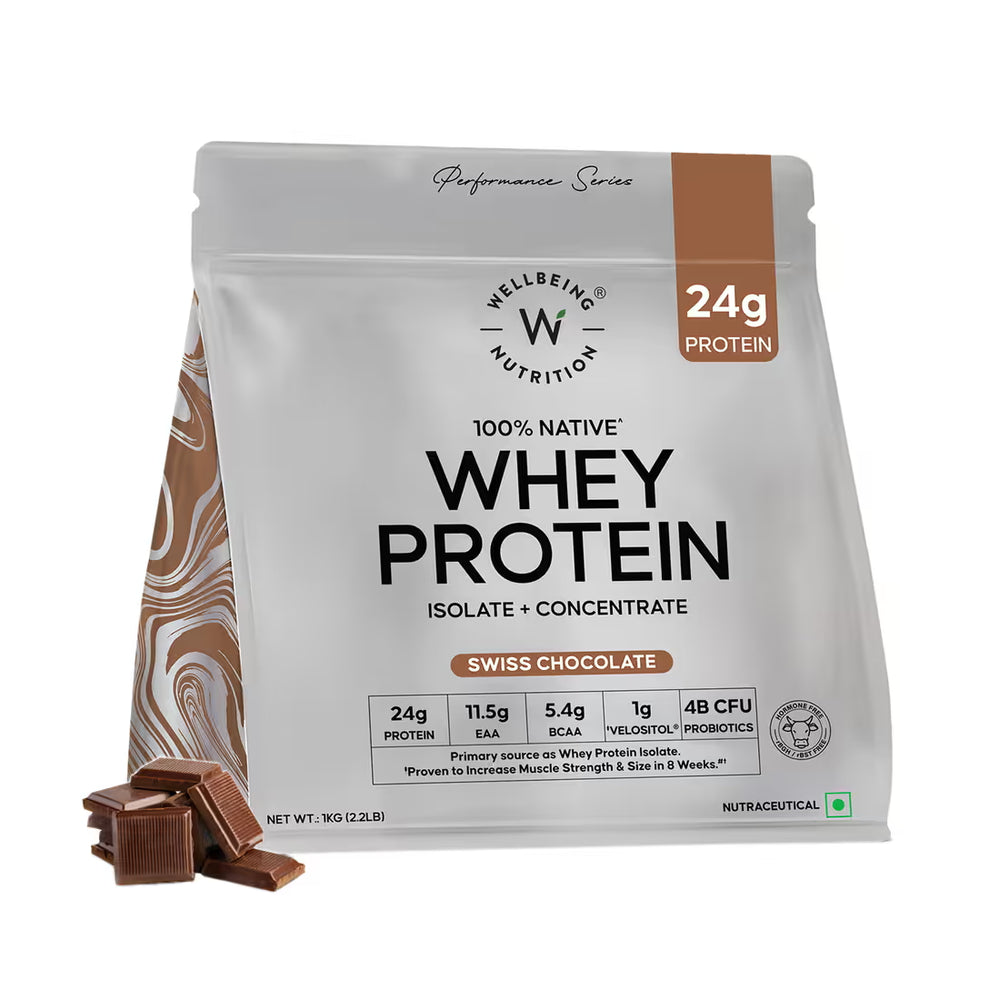 Wellbeing Nutrition Whey Protein Isolate & Concentrate 24g Protein Probiotics (1 kg)