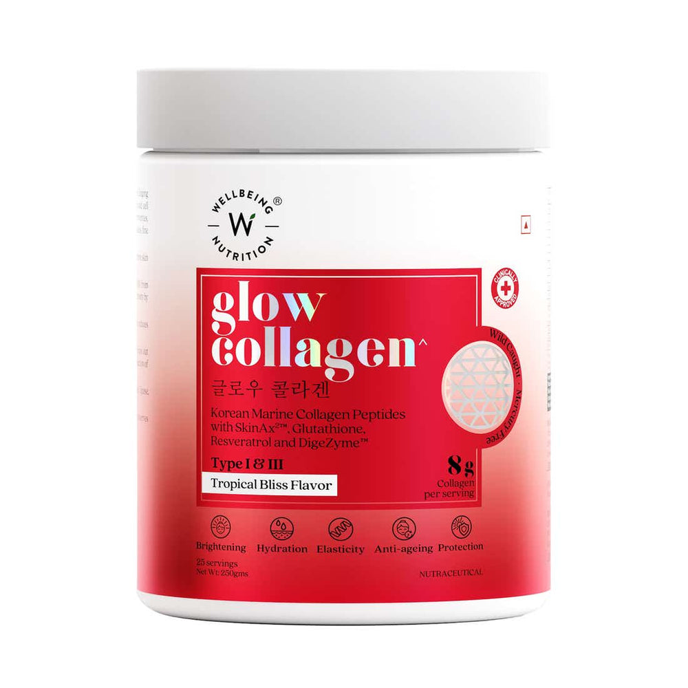 Wellbeing Nutrition Glow Collagen Peptides Reduces Pigmentation Tropical Bliss Flavor - 250g