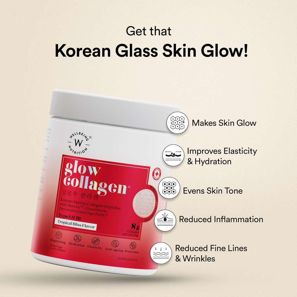 Wellbeing Nutrition Glow Collagen Peptides Reduces Pigmentation Tropical Bliss Flavor - 250g